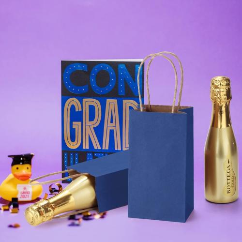 BagDream 100Pack 3.5x2.4x6.7 Inches Small-Kraft-Paper-Gift-Bags with Handles Bulk-Mini-Party-Favor-Gift-Bags Recyclable Tiny Navy Blue Paper Sacks for Samples, Candy