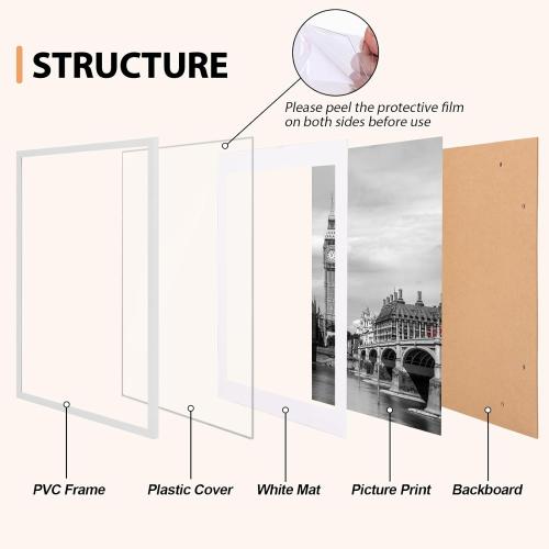 Fixwal 12x16 Poster Frame Set of 6 with Plastic Cover, PVC, White