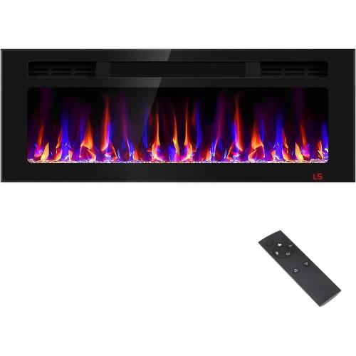 43 Inch Electric Fireplace Recessed and Wall Mounted, Fireplace Heater and Linear Fireplace, Ultra-Thin Electric Fireplace, Low Noise, with Timer, Remote Control, Adjustable 12 Flame Color, 750/1500W
