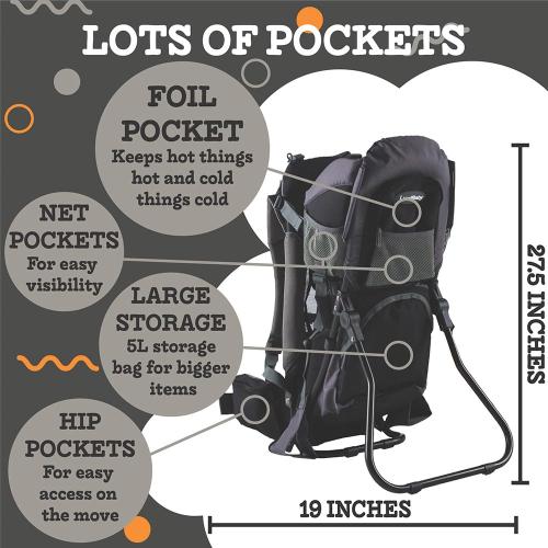 BLACK Hiking Baby Carrier Backpack - Comfortable Toddler/Baby Backpack Carrier System with Diaper Change Pad, Insulated Pocket   Rain and Sun Hood to Protect Your Child