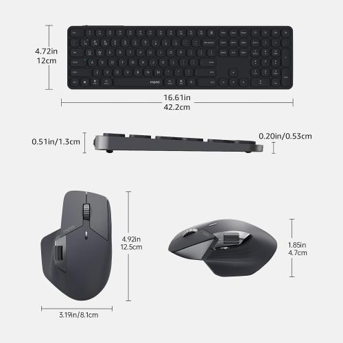 Rapoo 9560M Wireless Keyboard and Mouse Combo, Blade-Series E9550L 110-Key Ultra-Thin Keyboard and MT760SE Wireless Mouse, Support 4 Devices, Quiet, USB-C, Rechargeable, for Windows/Mac/Linux/Chrome