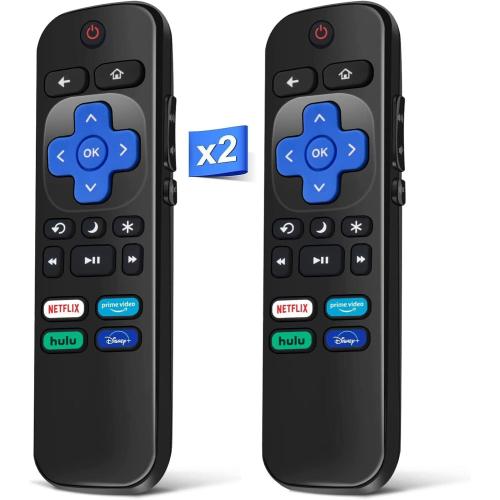 2 Pack Remote for Roku TV, Replacement for TCL/Hisense/Sharp/for Onn Roku TV Remote with Netflix Disney /Hulu/Prime Video Hot Keys