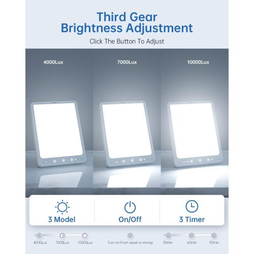 SUXIO Light Therapy Lamp - 10000 Lux Therapy Lights, 3 Timing & Mode Happy Lamp, Touch Control Daylight Lamp with Memory Function, Portable Light Therapy Box for Home/Office Use As Lift Mood
