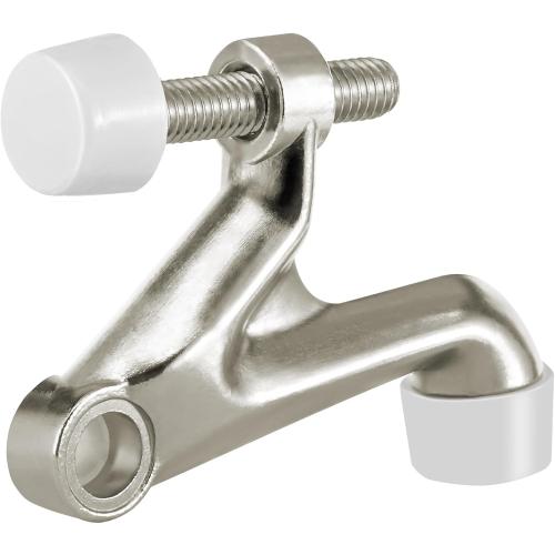 HOMOTEK 1 Pack Hinge Pin Door Stoppers, Hing Door Stops, Adjustable Deluxe Heavy Doorstops for Top of Door, Hinge Stoppers with Black Rubber Bumper Tips, Satin Nickel