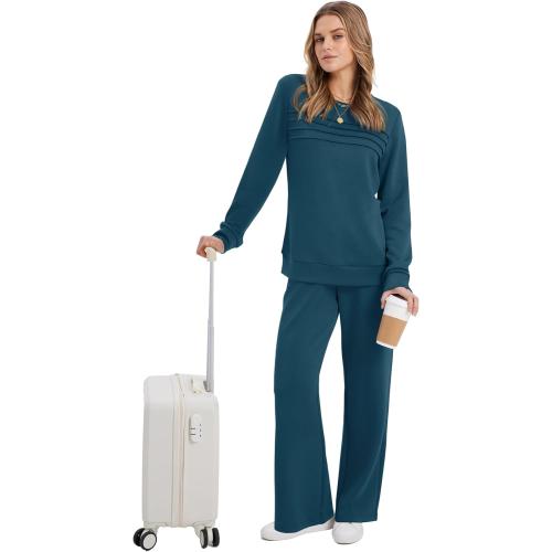 WIHOLL Women's 2 Piece Sets Sweatshirt Casual Travel Outfits Lounge Wide Leg Tracksuit Cozy Sweatsuits Fashion 2026