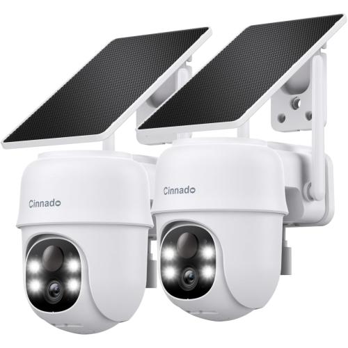 2K Cameras for Home Security-2.4G WiFi Outdoor Camera Wireless Solar/Battery Powered with solar panel, 360° Viewing, AI Human Detection, Color Night Vision, with SD Storage, Works with Alexa(2 Pack)