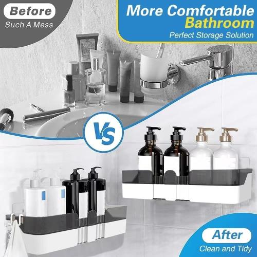 2-Piece Shower Organizer, Detachable, Double-Layer Shower Shelf, No Drilling Required, for Bathroom and Kitchen (Black and White)
