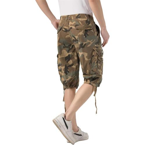 Size 38 DGWZ Mens Cargo Shorts Elastic Waist Multi Pocket Hiking Outdoor Camo Stretch Cotton