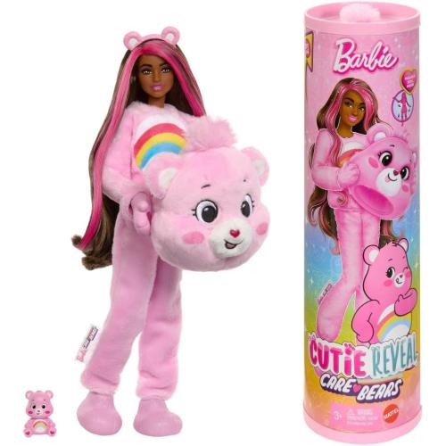 Barbie Cutie Reveal Care Bears Series Doll & Accessories Set with Cheer Bear Plush Costume & 10 Surprises Including Color Change & Mini Bear