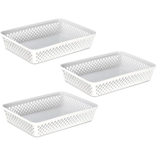 Glad Plastic Storage Basket Set - Multipurpose Drawer Trays, Kitchen Pantry Containers, and Bathroom Bins - 3 Pack Large Organizers, White