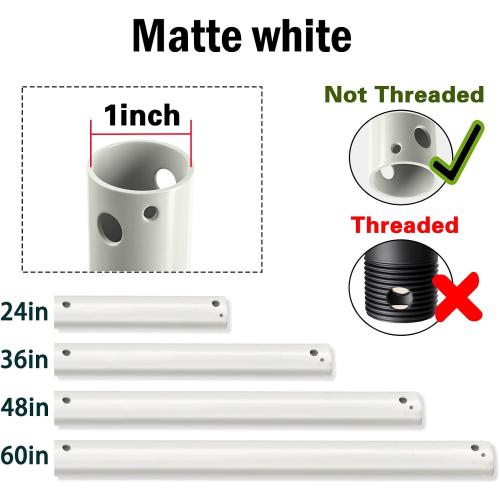 Ruiyang 48 inch Ceiling Fan Downrod with Extension Cord,4 FT Downrod for Ceiling Fan,1 inch Outside Diameter,Ceiling Boom Suitable for a Wide Range of Fans (White,Not Threaded)