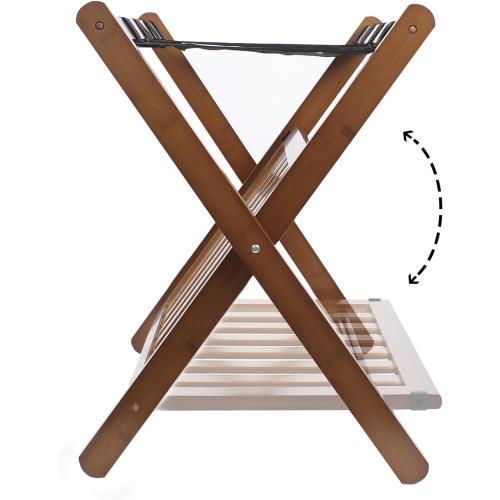 Fully Assembled Walnut Bamboo Luggage Rack with Shoe Shelf, Folding Suitcase Stand with 5 Heavy-Duty Straps, Large Wooden Luggage Holders for Guest Room, Ideal for Bedroom, Hotel