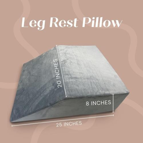 Trickonometry Leg Elevation Pillow with Memory Foam and Washable Velvet Removable Cover for Sleeping, Sciatica, Back Pain, Leg/Knee Surgery Pain Relief, Foot/Ankle Injury, and Circulation (Grey)