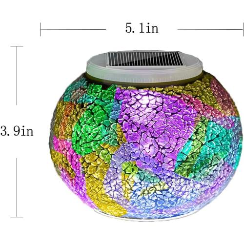 Aukora Color Changing Solar Powered Glass Ball Garden Lights, Solar Lantern Outdoor Table Lights Waterproof Led Night Light for Garden Patio Party Yard Indoor Decora Ideal Gift(Multi-Colored Glass)