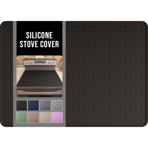 Silicone Stove Top Cover for Electric Stove, Glass Stove Top Protector, Stovetop Cover Mat for Cooktop, Flat Range Cover, Oven Top Protector, Coffee Bar Mat, 28 x 20 in, Black