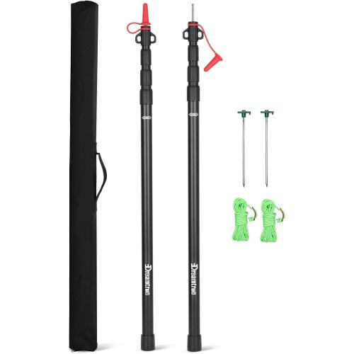 Dreamtrue Tarp Poles Telescoping, Upgraded 4-Section Adjustable Tent Poles, Heavy Duty Aluminum 8.7Ft Length Shade Sail Poles, Canopy Awning Support Poles Set Sun Shade Cloth Poles(Black-2pcs)