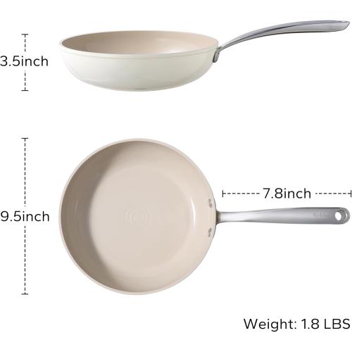 Redchef Ceramic Non Stick Frying Pans Skillet, Omelette Egg Pan with Stay Cool Handle, Ceramic Chef Pan for Cooking Non Toxic, PFOA & PFAS Free, Induction Compatible, Dishwasher Safe(Beige, 9.5-Inch)