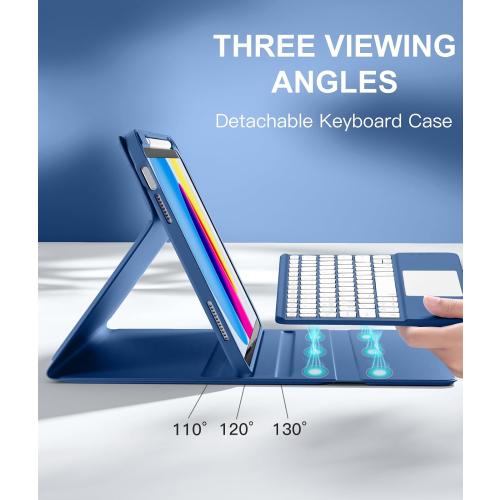 Harvopu Compatible for iPad 11th 10th Generation Case with Keyboard, Folio Cover with Pencil Holder, Multi-Touch Trackpad, 7 Color Backlit, Detachable Keyboard for iPad (A16) 11th/10th Gen (Navy Blue)