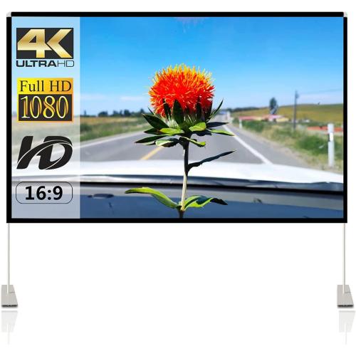 SKERELL Projector Screen with Stand 120 inch Portable Projection Screen 16:9 4K HD Rear Front Projections Movies Screen with Carry Bag for Indoor Outdoor Home Theater Backyard Cinema Travel