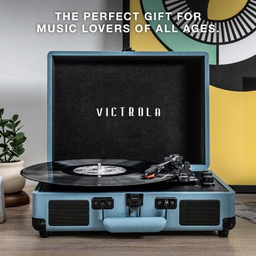 Victrola Journey Bluetooth Portable Suitcase Record Player – with Built-in Speakers, 3 Speed Vinyl Record Player, RCA Out, Headphone Jack (Cognac)