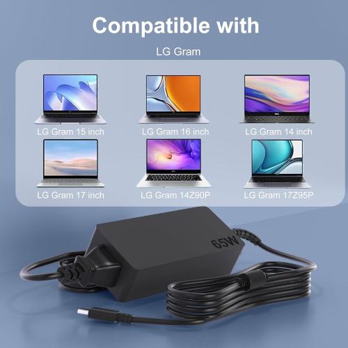 65W USB C PD Fast Charger Compatible with LG Gram 14 15 16 17 Laptops (65W Charger for LG Gram)