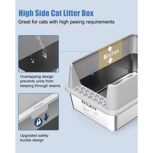2PACK Stainless Steel Litter Box, Metal Litter Boxs with Lid High Sides, XL Extra Large Litter Box for Big Cats, Never Absorbs Odors, Leak-Proof, Stain-Free, Rust-Free, Easy to Clean, Scoop Included