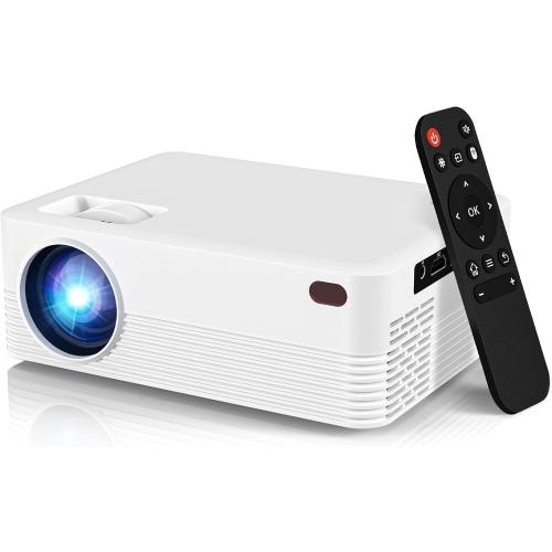 Mini Portable Projector with Wifi and Bluetooth, Native 1080P Full HD Smart Projector , 300 ANSI, Compatible with Smartphone, HDMI, USB for Home, Bedroom, Outdoor Use （White）