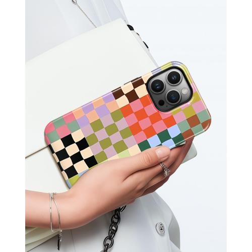 Colorful Checkered Phone Case for iPhone 15 Pro Max, Compatible with Magsafe, Trendy Cute Gingham Aesthetic Fun Magnetic Slim Shockproof Protective Women Girl Cover Case