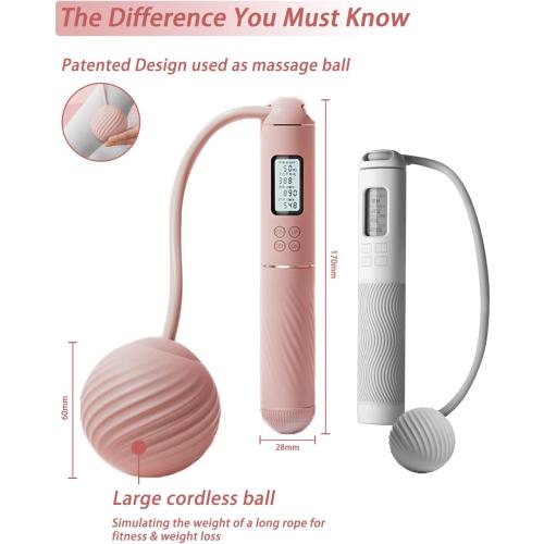 YOTTOY Skipping Ropes for Adults -Cordless Counter Jump Rope with Large Cordless Ball-Weighted Jump Rope for Women with LCD Display