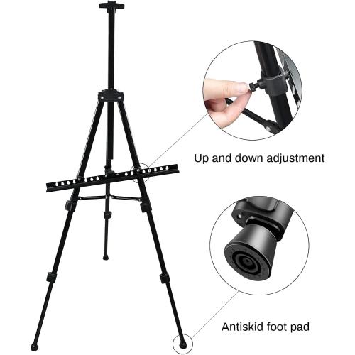 Art Artist Easel Stand for Displaying, RRFTOK Metal Tripod Adjustable Easels for Painting Canvases Height from 21 to 66 with Reinforced Triangle - Carry Bag for Table-Top/Floor Drawing and,Black