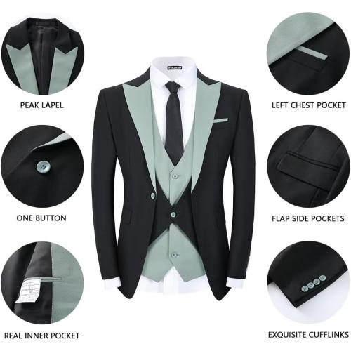 Size XL ..Men's Tuxedo 3 Piece Slim Fit Suits Blazer Jacket Layered Waistcoat and Pants Suit Set for Dinner Prom Wedding
