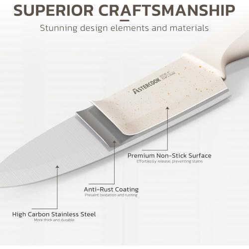 Astercook Knife Set, 15 Pieces Kitchen Knife Set with Sharpener Block, German Stainless Steel Knives with Anti-Rust Coating, Dishwasher Safe, Elegant Cream White Design, Perfect for Holiday Gifts