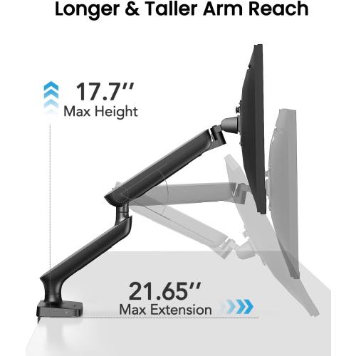 Single Monitor Mount for 13-49 Inch Screens up to 24 lbs, Ergonomic Adjustable Monitor Arm with Built-in USB 3.0 Hub, Space-Saving VESA Desk Mount for Home Office & Gaming, C-Clamp & Grommet Base