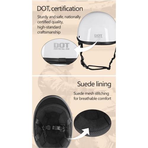 German Style Motorcycle Half Helmet with Mask Goggles, DOT Approved Ultra-Thin Comfortable Novelty Beanie Skull Cap Small Helmet with Quick Buckle, Summer Open Face Helmet for Men Women