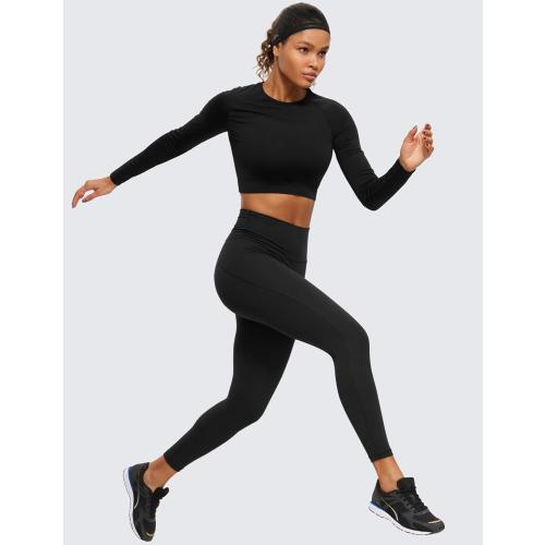 Size M CRZ YOGA Seamless Long Sleeve Shirts for Women Workout Athletic Crop Tops Cropped Running Gym Yoga T-Shirts