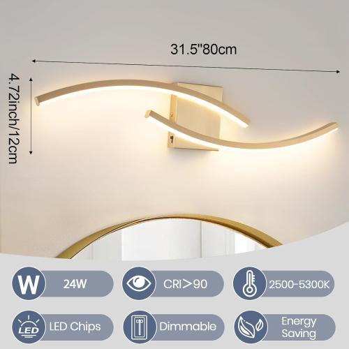 31.5 inch Modern Bathroom Vanity Light Gold Lights Fixtures Dimmable 5CCT Led Bathroom Light Fixture Over Mirror Modern Wall lamp for Cabinet Hallway