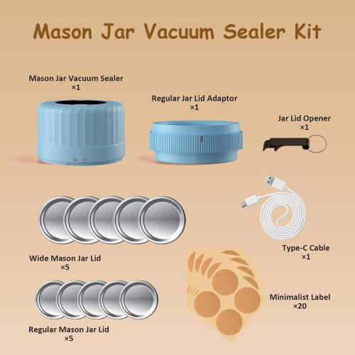 Electric Mason Jar Vacuum Sealer - Fully Automatic Mason Jar Vacuum Sealer Kit for All Mason Jars with Regular Lids and Wide Mouth Lids, A Must-Have Tool for Canned Foods/Pantry - Blue