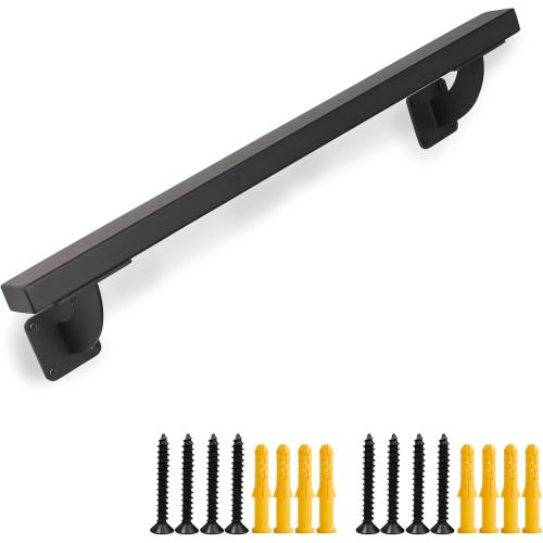 2 FT Heavy Duty Black Metal Staircase Handrail Indoor Stair Railing - 24 Inch Wall Mount Iron Pipe Hand Rails for Indoor & Outdoor, Banister Steps Rail Safety Wall Grab Bar for Seniors