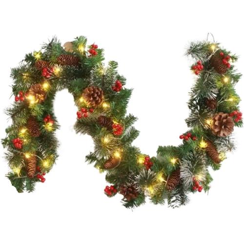 Christmas Countdown, Christmas Garlands with Pinecones Red Berries Artificial Wreaths for Home Xmas Tree Stairs Door New Year Decoration(4K 3.5X 90X)