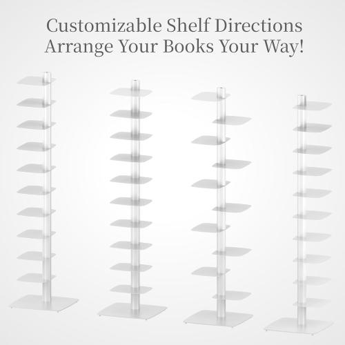 Suchtale 11-Tier Spine Bookshelf, Tall Slim Vertical Book Tower, White | Narrow Design Maximizes Vertical Storage in Small Spaces. Adjustable Shelf Directions Fit Living Rooms, Bedrooms and Offices.