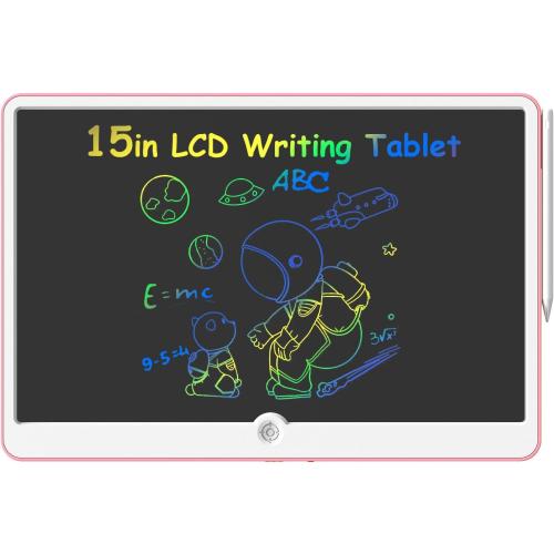 LCD Writing Tablet for Kids, ienRon 15 inch Quality Erasable Drawing Toddler Doodle Board for Kids, Preschool Toys for Baby Girls Boys, Rechargeable Toddler Drawing Board for Ages 3  Years Old, Pink