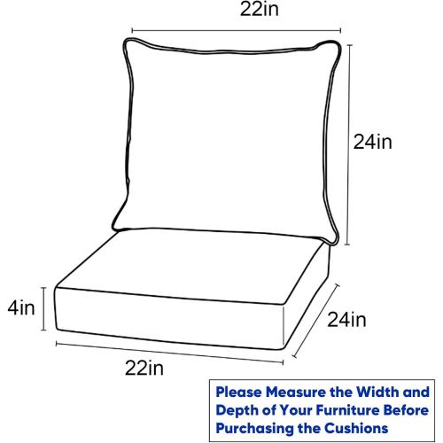 Rilyson Patio Cushions for Outdoor Furniture - 22×24 Inches High Back and Deep Seating Outdoor Cushion for Patio Chairs Sofa Couch Loveseat Water Resistant(Blue/2 Set/No Button)