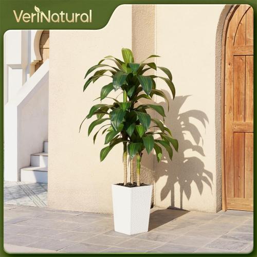 VeriNatural 5FT Artificial Dracaena Tree - UV Resistant Faux Tropical Plant, Potted Fake Tree with Taper Planter & Pebbles - Indoor Outdoor Greenery for Home, Porch, Living Room, Bedroom Decor, VN127