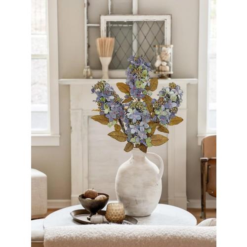 Fake Fall Flowers Artificial Silk Dried Hydrangea with Seed Artificial Fall Flowers Dried Florals Bouquet Autumn Decorations for Office and Home (4 PCS) (Blue)