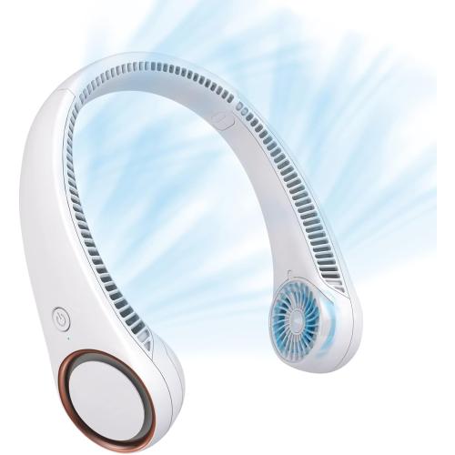 CIVPOWER Neck Fan: Portable Personal Neck Cooling Rechargeable Bladeless Fan - Hands Free 3 Speed 4000 mAh Battery USB Operated Wearable Headphone Design - Gift for Men Women Outdoor (White)