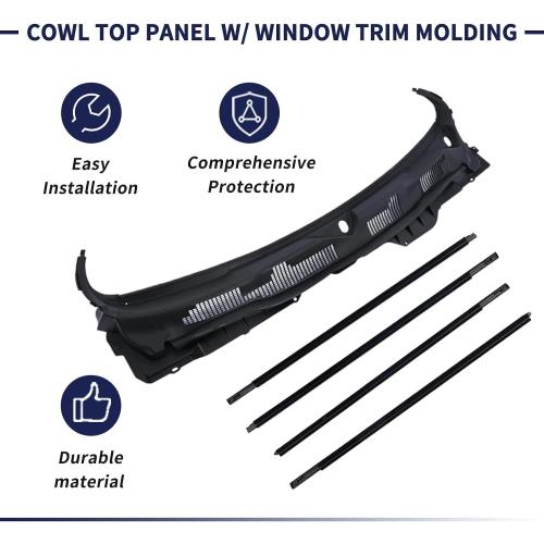 Windshield Wiper Cowl Panel Grille w/Window Trim Molding Compatible with Dodge Ram 1500 2500 3500 2009-2018,1500 Classic 2019-2024 Cowl Top Panel Replace 55112305AD 55112305AB 55112305AC