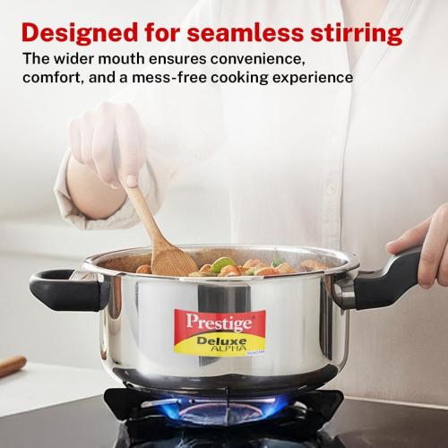 Prestige Deluxe Alpha Svachh Stainless Steel Pressure Cooker with Alpha Base and Deep Lid for Spillage Control, (3 Liter)