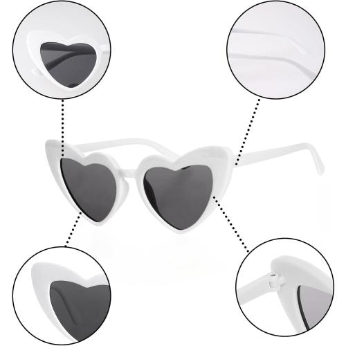 6 Pack Heart Sunglasses Neon Colors Cat Eye Love Shaped Sunglass Vintage Cute Sun Glasses for Halloween Cosplay Party