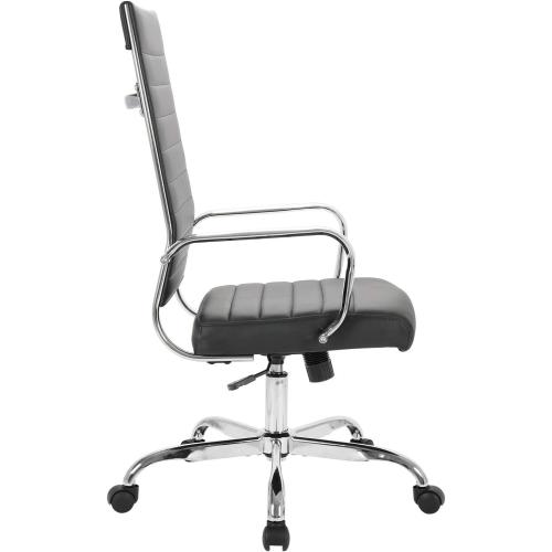 LANDSUN Home Office Chair Ribbed Leather High Back Executive Swivel Computer Desk Chairs with Wheels and Armrests Soft Padded Adjustable Height Modern Conference Task Black