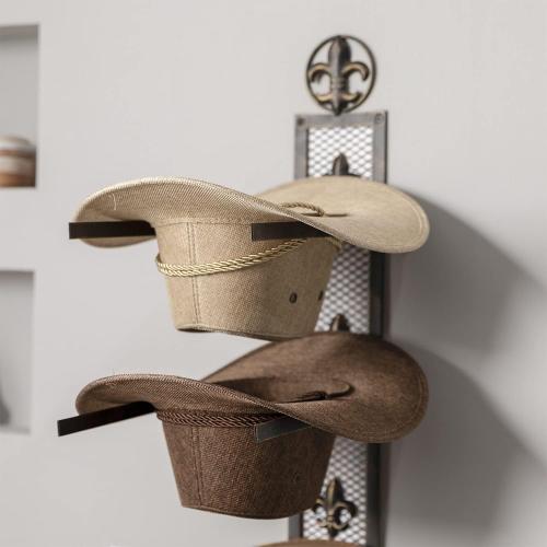 Size 13.8x32.6 Color brown Cowboy Hat Rack for Wall, Metal Fleur-De-Lis Cowboy Hat Holder for 4 Hats, Vertical Western Hat Rack Wall Mount, Rustic Fold-Up Wall Hanging Decorative Hat Racks, 13.8”W x 32.6”H